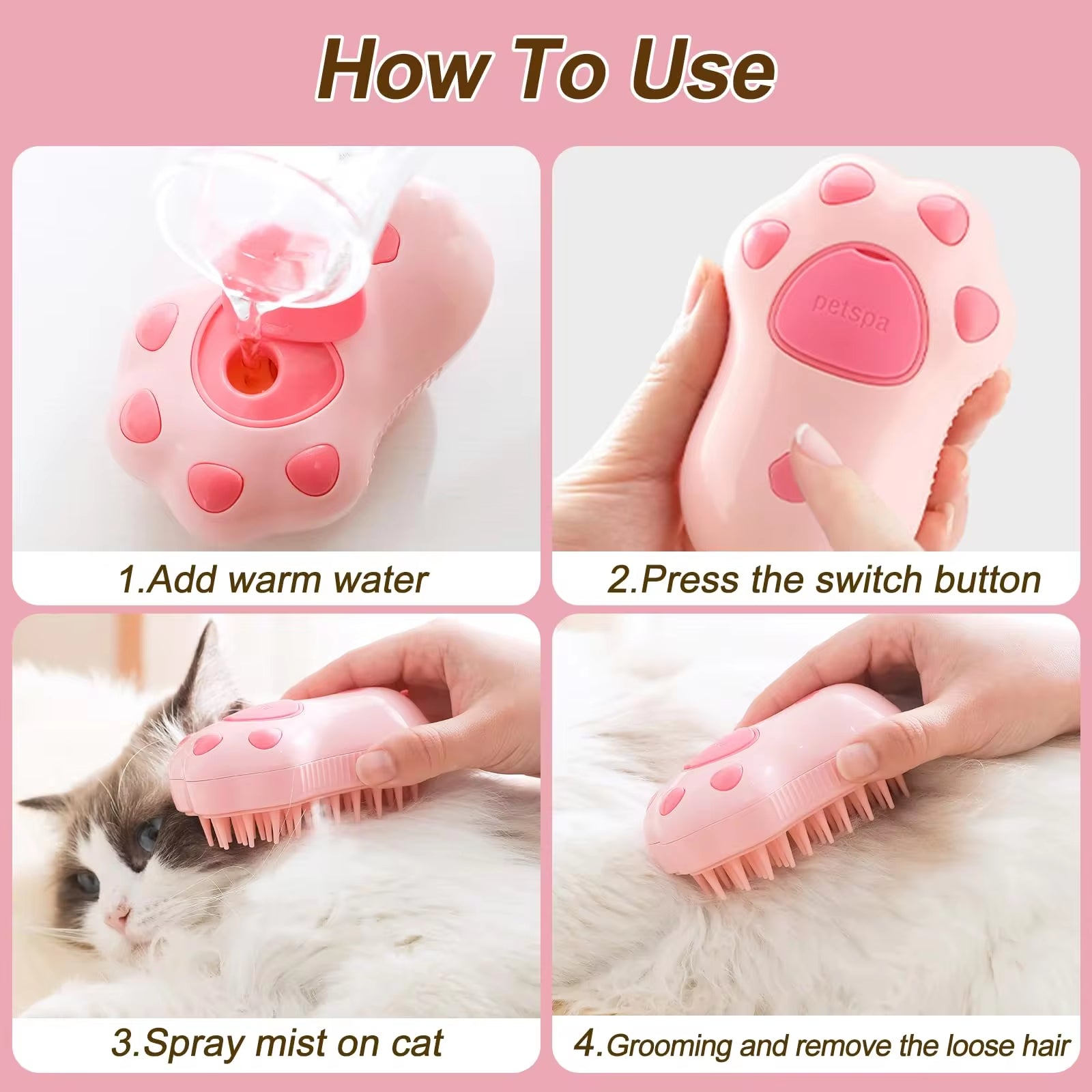 3-in-1 Steam Pet Grooming Brushs