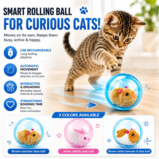 Boredom Buster Smart Cat Toy USB Rechargeable Auto-Rolling Ball with Mouse Hands-Free Play for Indoor Cats
